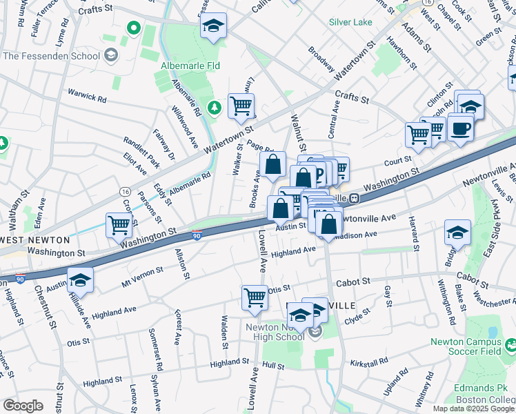 map of restaurants, bars, coffee shops, grocery stores, and more near in Newton