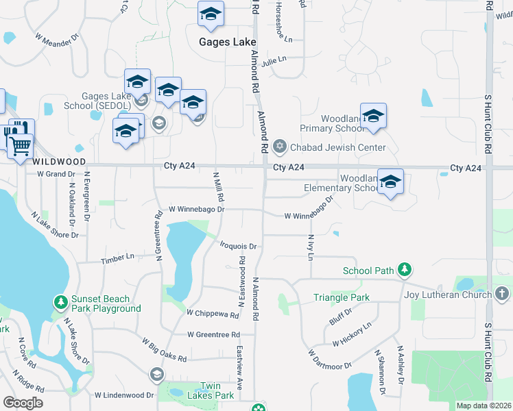 map of restaurants, bars, coffee shops, grocery stores, and more near 17737 West Winnebago Drive in Grayslake