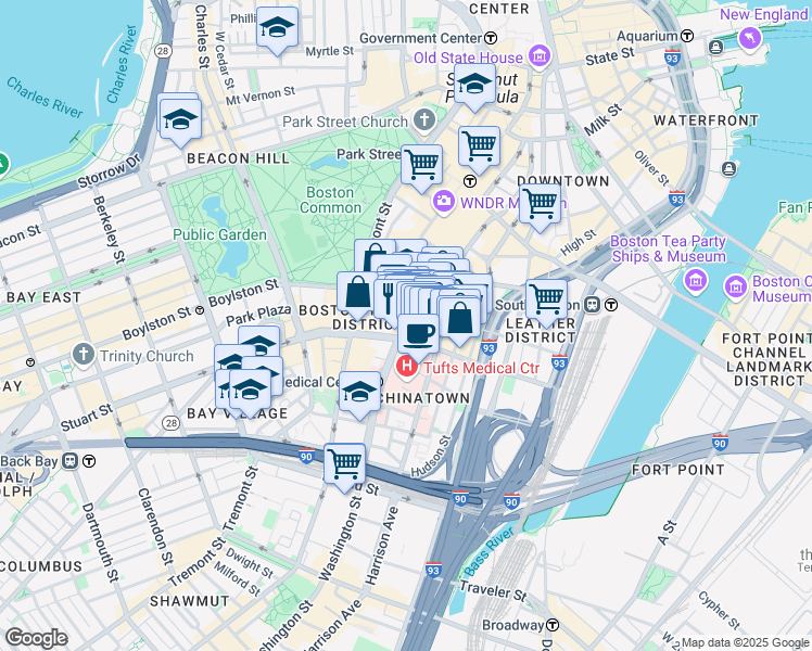 map of restaurants, bars, coffee shops, grocery stores, and more near 690 Washington Street in Boston