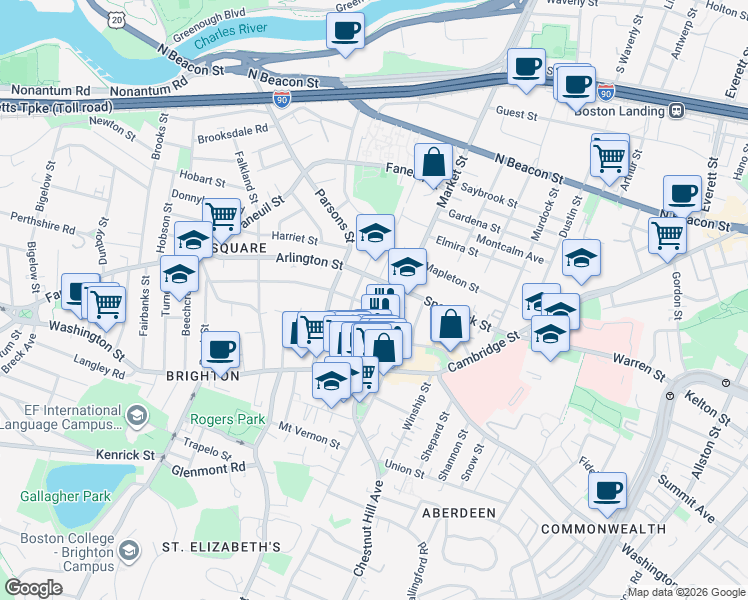 map of restaurants, bars, coffee shops, grocery stores, and more near 359 Market Street in Boston