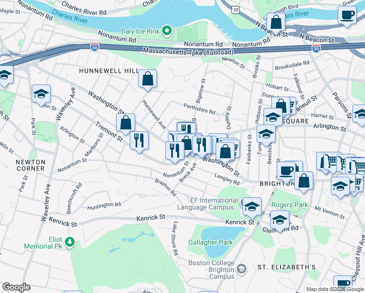 map of restaurants, bars, coffee shops, grocery stores, and more near 652 Washington Street in Boston