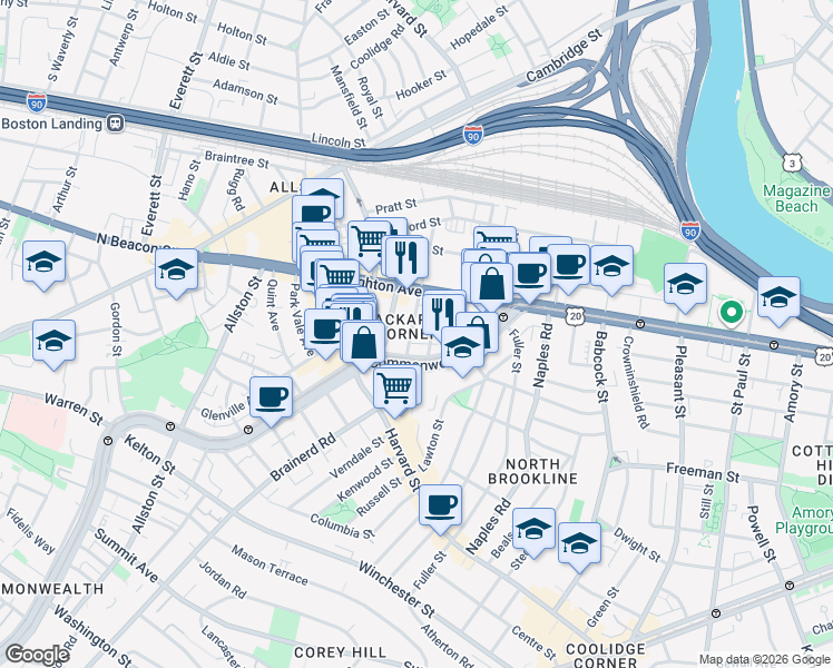 map of restaurants, bars, coffee shops, grocery stores, and more near 17 Chester Street in Boston