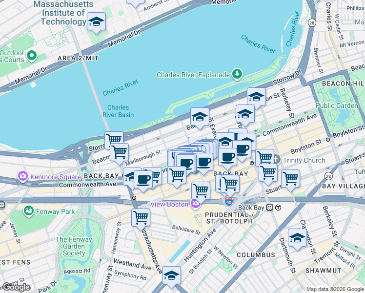 map of restaurants, bars, coffee shops, grocery stores, and more near 253 Public Alley 427 in Boston
