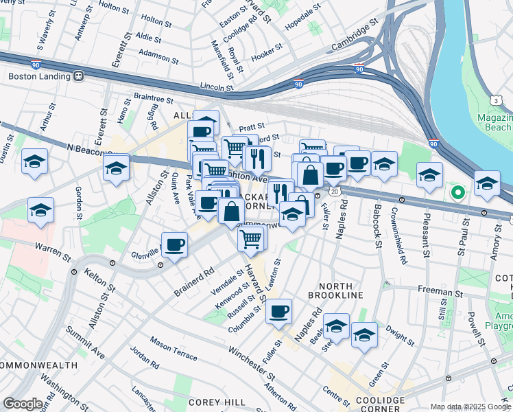 map of restaurants, bars, coffee shops, grocery stores, and more near 11 Chester Street in Boston