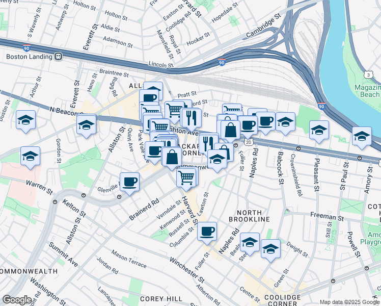 map of restaurants, bars, coffee shops, grocery stores, and more near 11 Chester Street in Boston