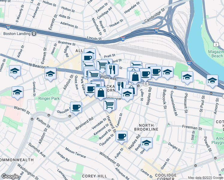 map of restaurants, bars, coffee shops, grocery stores, and more near 11 Chester Street in Boston