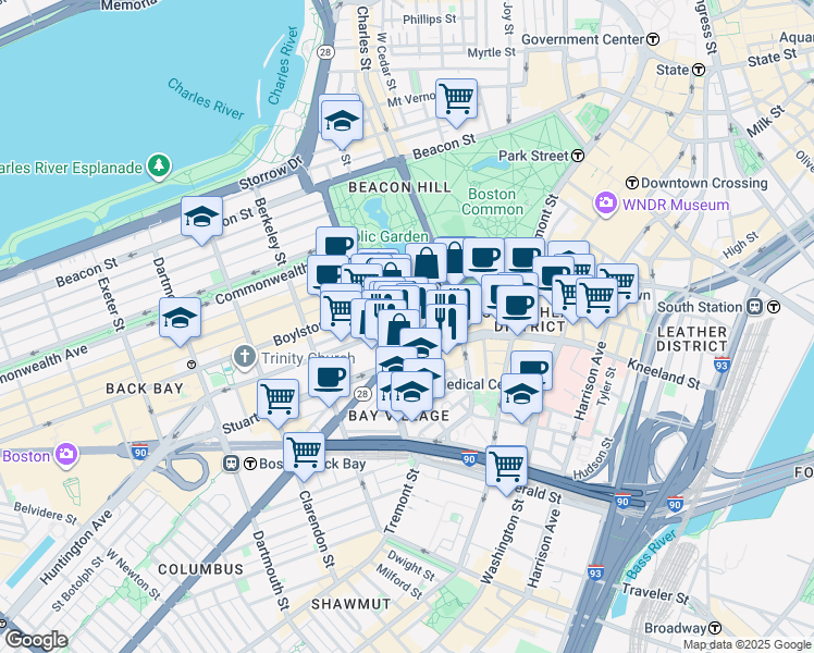 map of restaurants, bars, coffee shops, grocery stores, and more near in Boston