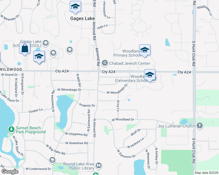 map of restaurants, bars, coffee shops, grocery stores, and more near 17658 West Winnebago Drive in Grayslake