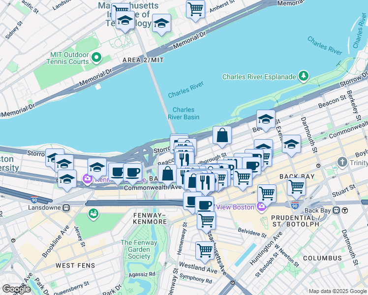 map of restaurants, bars, coffee shops, grocery stores, and more near 559 Massachusetts 2A in Boston