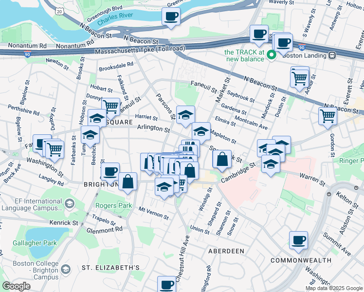 map of restaurants, bars, coffee shops, grocery stores, and more near 55 Leicester Street in Boston