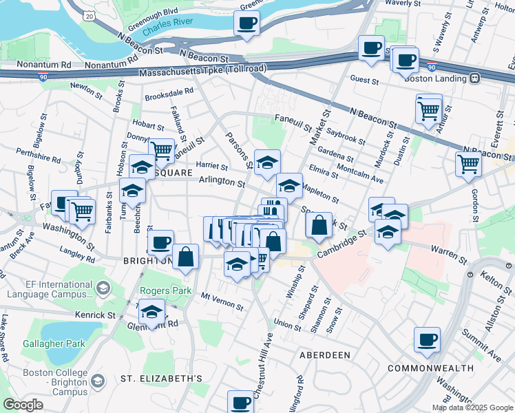map of restaurants, bars, coffee shops, grocery stores, and more near 55 Leicester Street in Boston