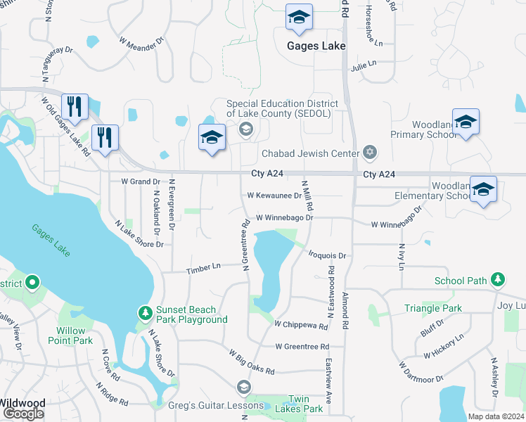 map of restaurants, bars, coffee shops, grocery stores, and more near 17998 West Winnebago Drive in Grayslake