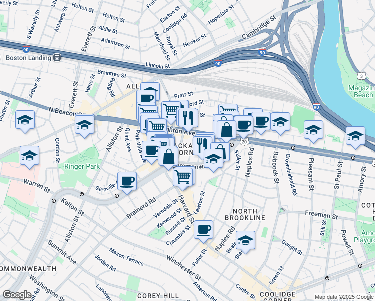 map of restaurants, bars, coffee shops, grocery stores, and more near 11 Chester Street in Boston