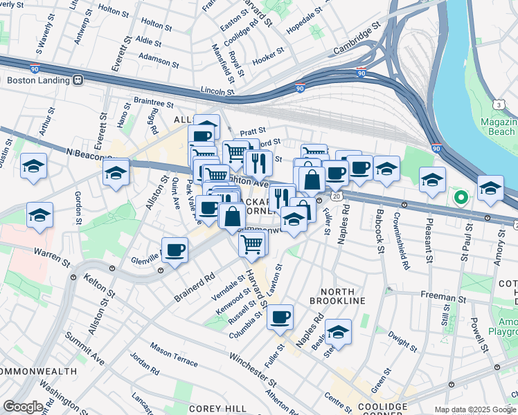 map of restaurants, bars, coffee shops, grocery stores, and more near 11 Chester Street in Boston