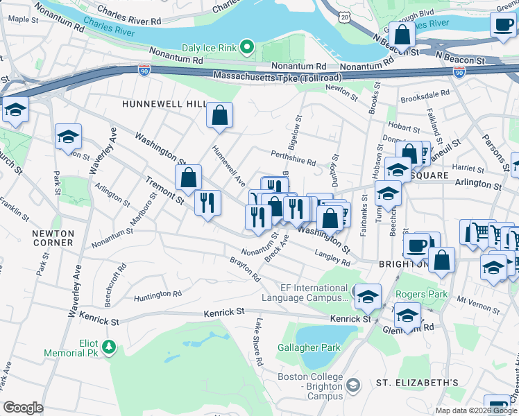 map of restaurants, bars, coffee shops, grocery stores, and more near 652 Washington Street in Boston
