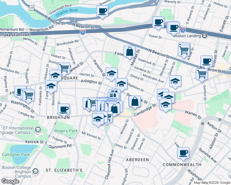 map of restaurants, bars, coffee shops, grocery stores, and more near 359 Market Street in Boston