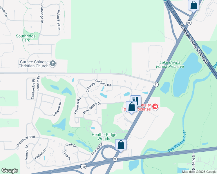 map of restaurants, bars, coffee shops, grocery stores, and more near 653 White Court in Gurnee