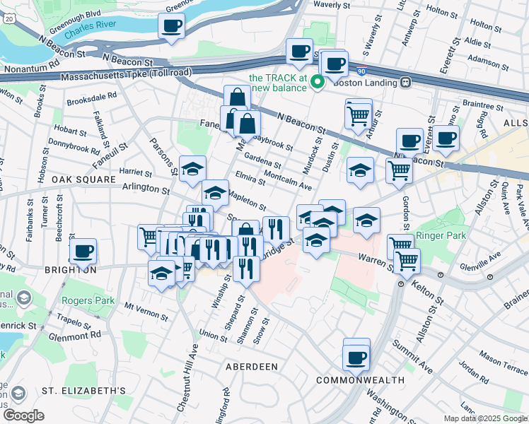 map of restaurants, bars, coffee shops, grocery stores, and more near 30 Murdock Street in Boston