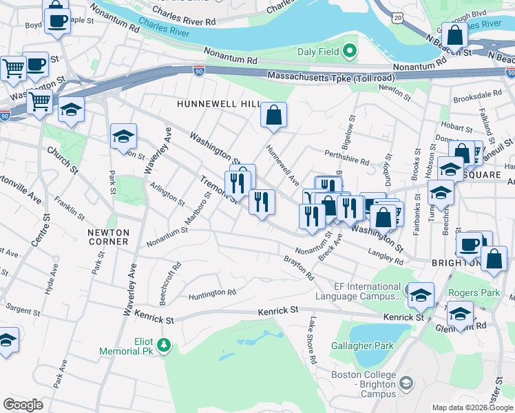 map of restaurants, bars, coffee shops, grocery stores, and more near 116 Tremont Street in Boston