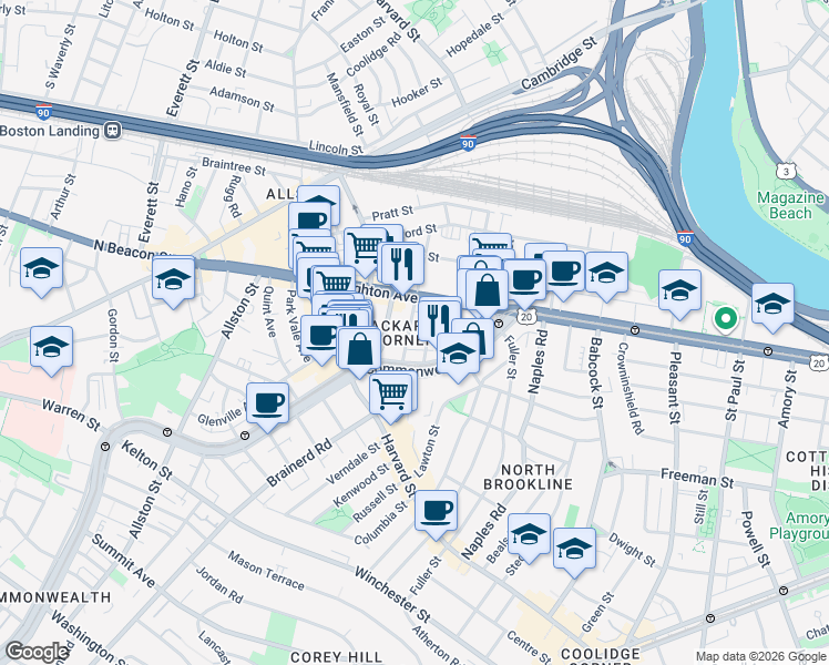 map of restaurants, bars, coffee shops, grocery stores, and more near 11 Chester Street in Boston