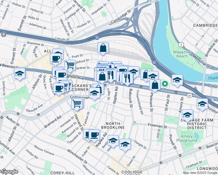 map of restaurants, bars, coffee shops, grocery stores, and more near 1110 Commonwealth Avenue in Boston