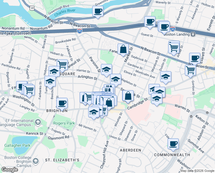 map of restaurants, bars, coffee shops, grocery stores, and more near 359 Market Street in Boston