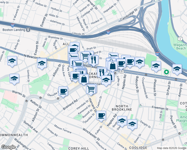 map of restaurants, bars, coffee shops, grocery stores, and more near 11 Chester Street in Boston