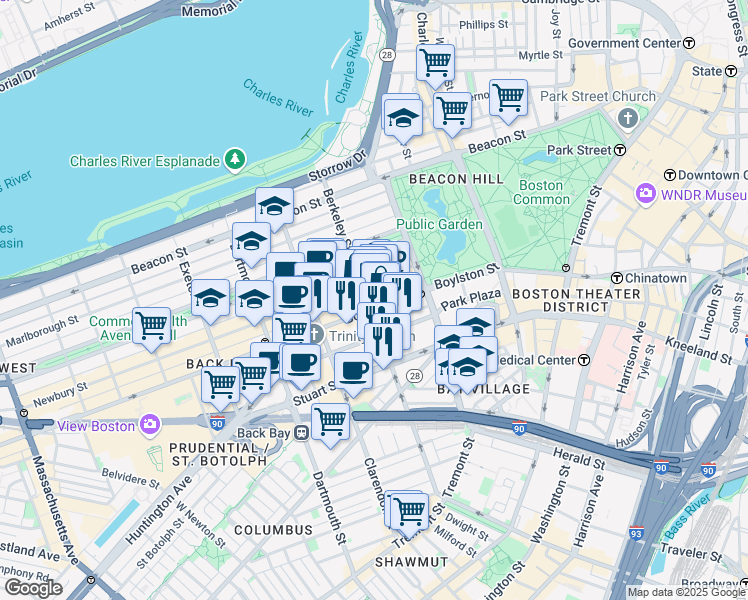 map of restaurants, bars, coffee shops, grocery stores, and more near 426 Boylston Street in Boston