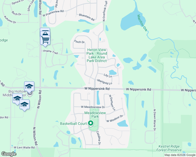map of restaurants, bars, coffee shops, grocery stores, and more near 2000 Marigold Lane in Round Lake