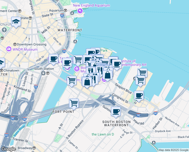 map of restaurants, bars, coffee shops, grocery stores, and more near 99 Autumn Lane in Boston