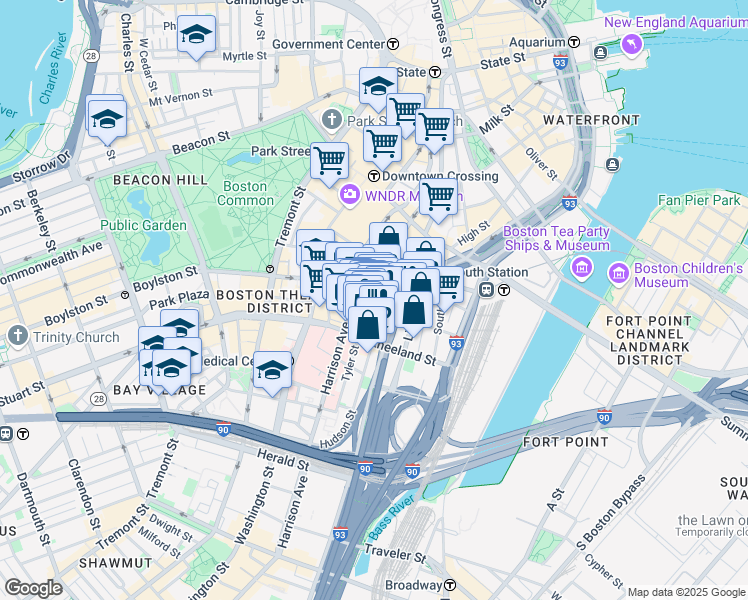 map of restaurants, bars, coffee shops, grocery stores, and more near in Boston