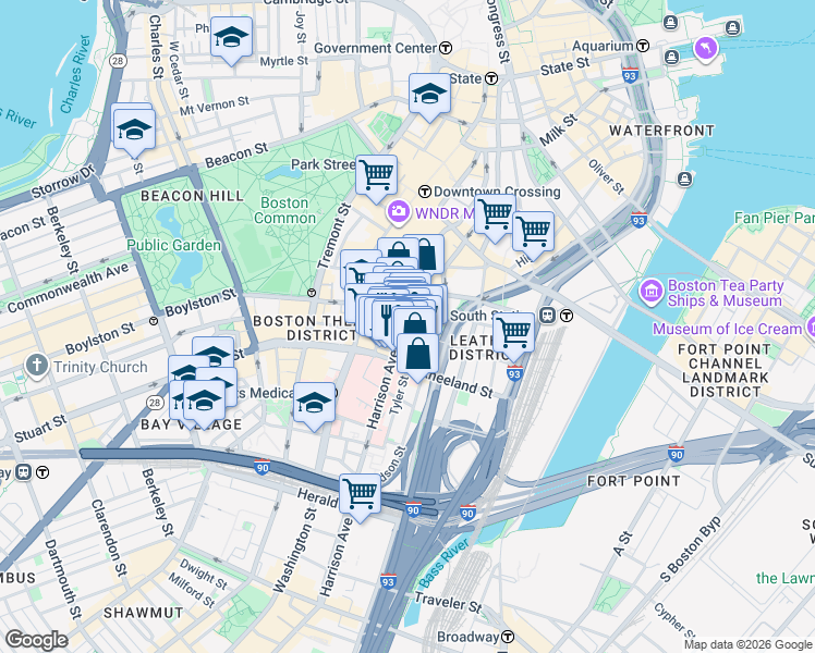 map of restaurants, bars, coffee shops, grocery stores, and more near in Boston