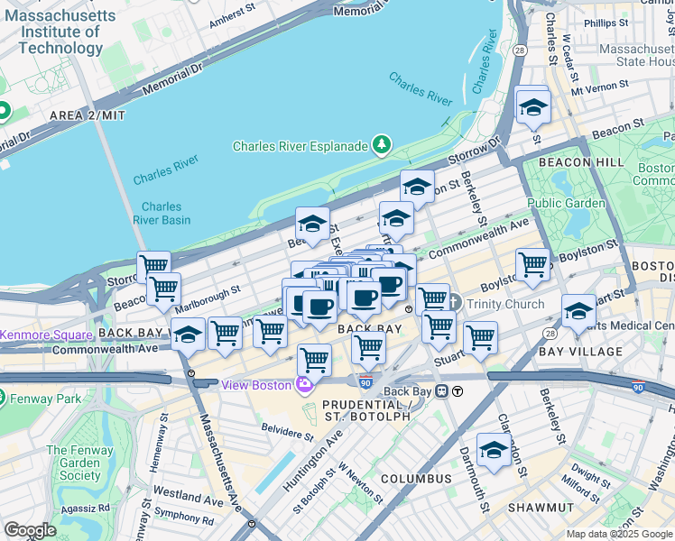 map of restaurants, bars, coffee shops, grocery stores, and more near 196 Massachusetts 2 in Boston