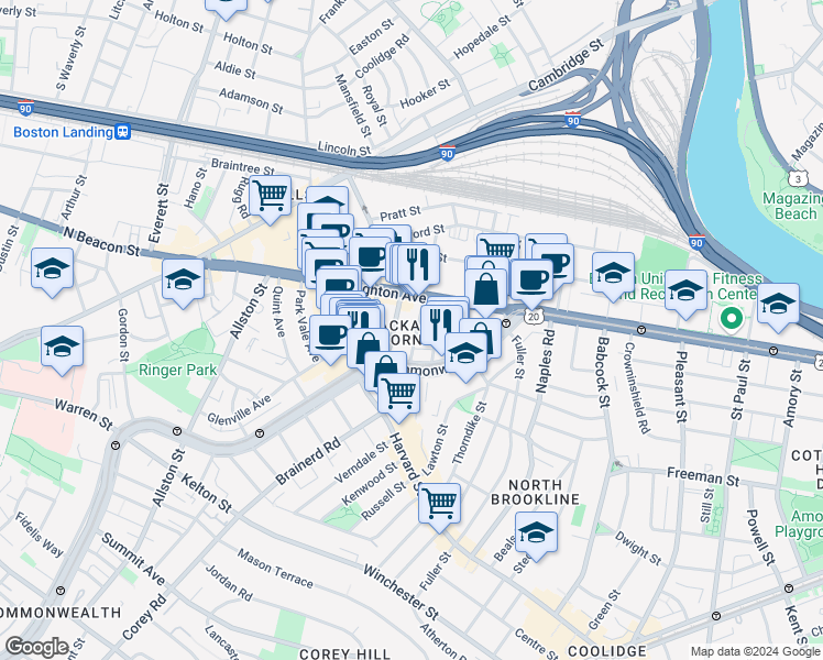 map of restaurants, bars, coffee shops, grocery stores, and more near 11 Chester Street in Boston
