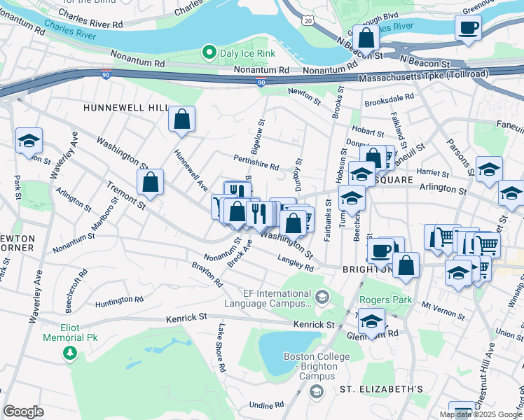map of restaurants, bars, coffee shops, grocery stores, and more near 600 Washington Street in Boston