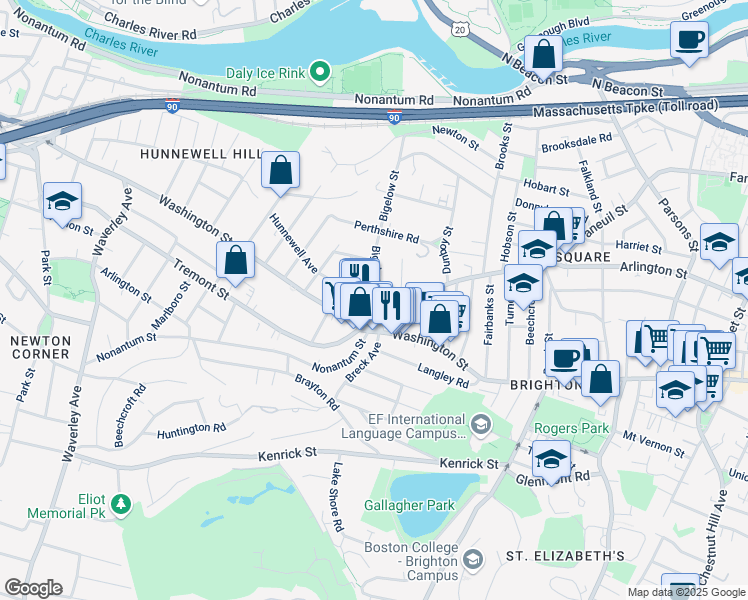 map of restaurants, bars, coffee shops, grocery stores, and more near 600 Washington Street in Boston