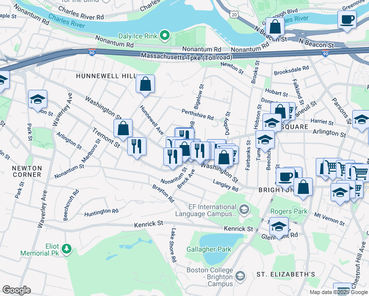 map of restaurants, bars, coffee shops, grocery stores, and more near 652 Washington Street in Boston