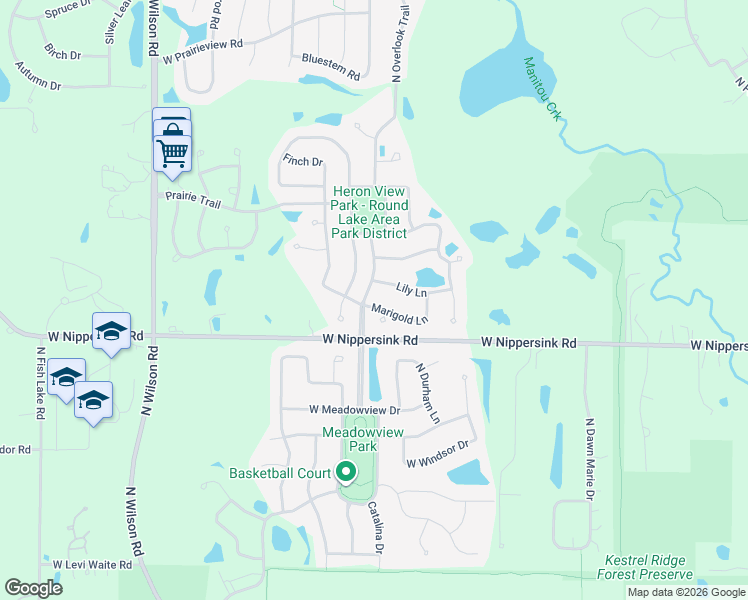map of restaurants, bars, coffee shops, grocery stores, and more near 2000 Marigold Lane in Round Lake