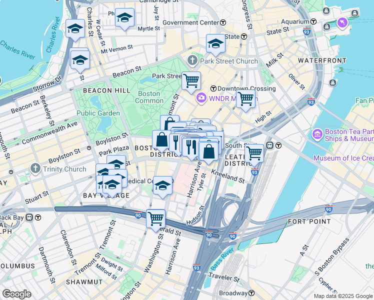 map of restaurants, bars, coffee shops, grocery stores, and more near 670 Washington Street in Boston