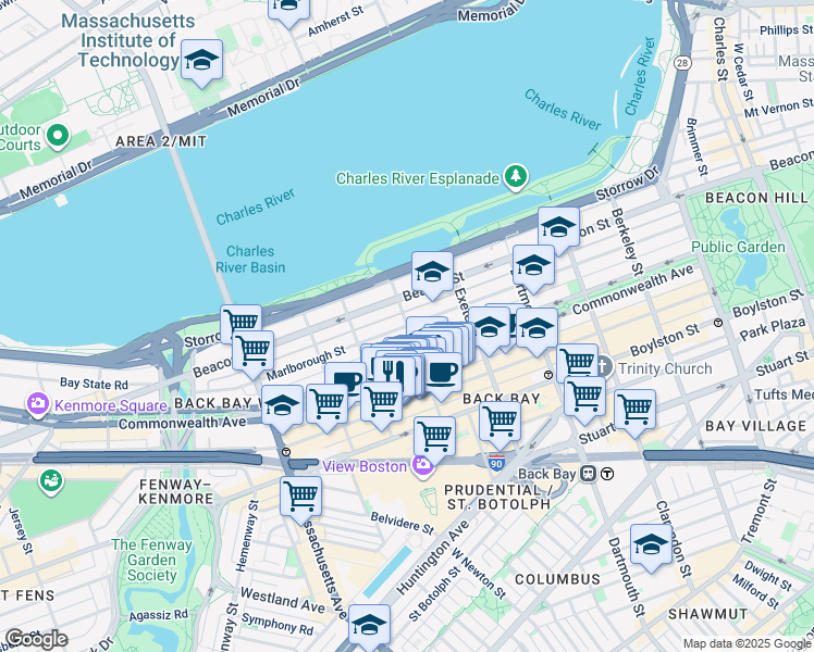 map of restaurants, bars, coffee shops, grocery stores, and more near 253 Public Alley 427 in Boston