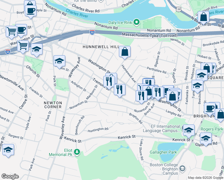 map of restaurants, bars, coffee shops, grocery stores, and more near 116 Tremont Street in Boston