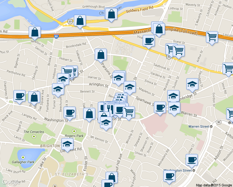 map of restaurants, bars, coffee shops, grocery stores, and more near 55 Leicester Street in Boston