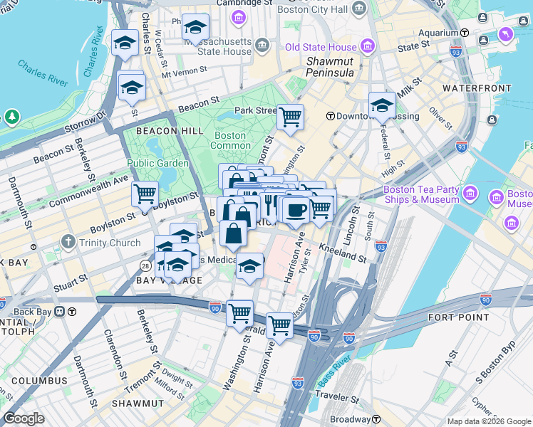 map of restaurants, bars, coffee shops, grocery stores, and more near 41 Lagrange Street in Boston