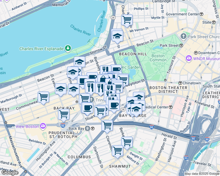 map of restaurants, bars, coffee shops, grocery stores, and more near 426 Boylston Street in Boston