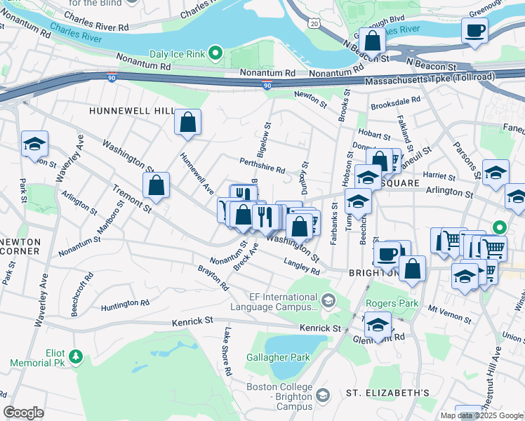 map of restaurants, bars, coffee shops, grocery stores, and more near 600 Washington Street in Boston