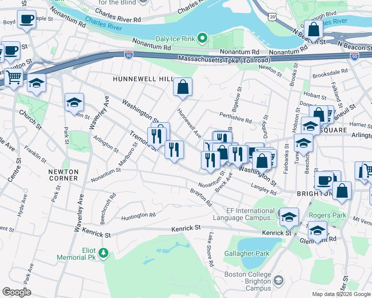 map of restaurants, bars, coffee shops, grocery stores, and more near 680 Washington Street in Boston