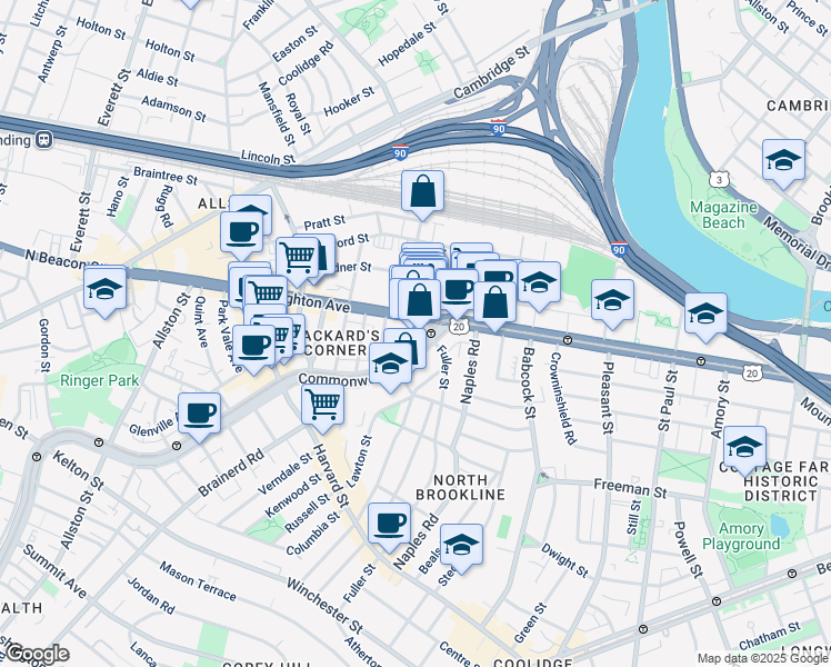 map of restaurants, bars, coffee shops, grocery stores, and more near in Boston