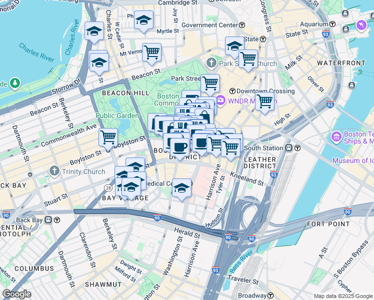 map of restaurants, bars, coffee shops, grocery stores, and more near in Boston