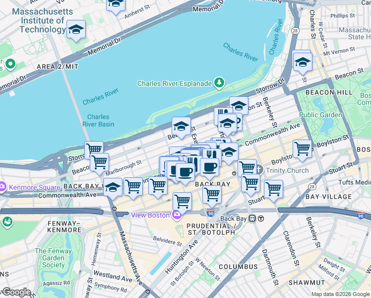 map of restaurants, bars, coffee shops, grocery stores, and more near 319 Public Alley 417 in Boston