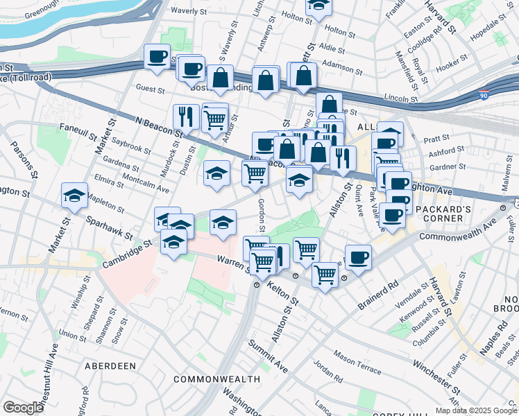 map of restaurants, bars, coffee shops, grocery stores, and more near in Boston